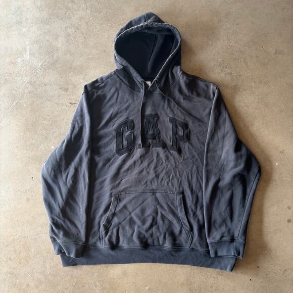 VINTAGE Y2K FADED BLACK BAGGY GAP HOODIE GRUNGE SKATE ESSENTIAL MENS XXL - Picture 1 of 6